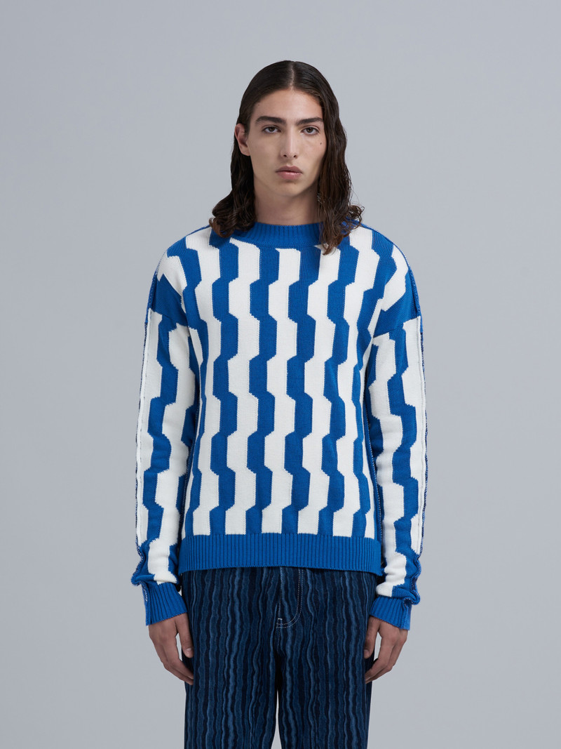 Marni BLUE AND WHITE CREPE AND SHETLAND WOOL SWEATER outlook
