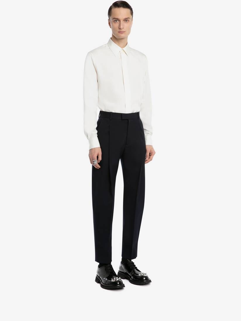 Wool Pleat Trousers in Navy - 3