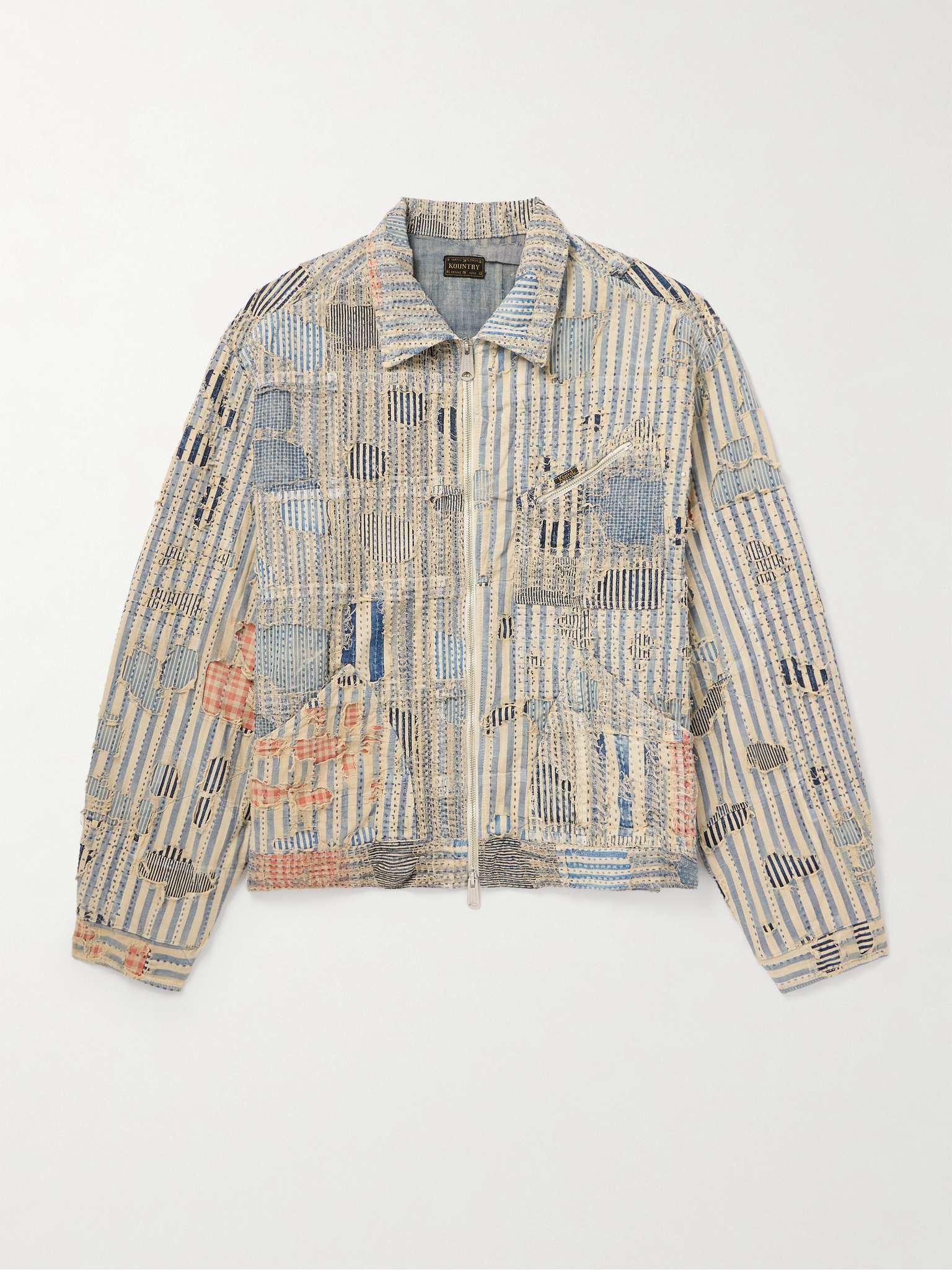 Liberty Distressed Embroidered Striped Cotton-Blend Blouson Jacket - 1