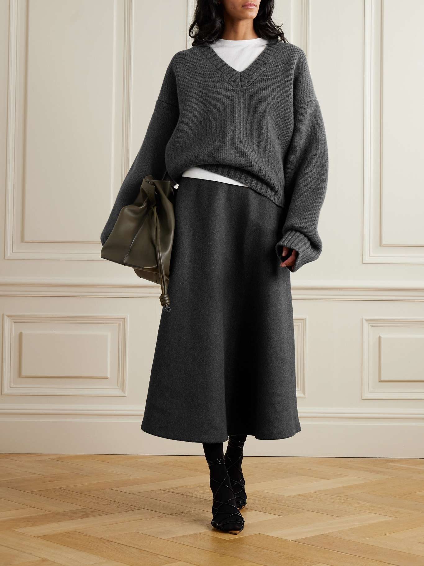 Recycled wool-blend felt midi skirt - 2