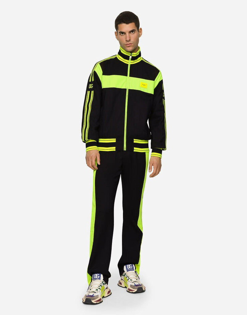 Checked wool jogging pants with branded plate 1