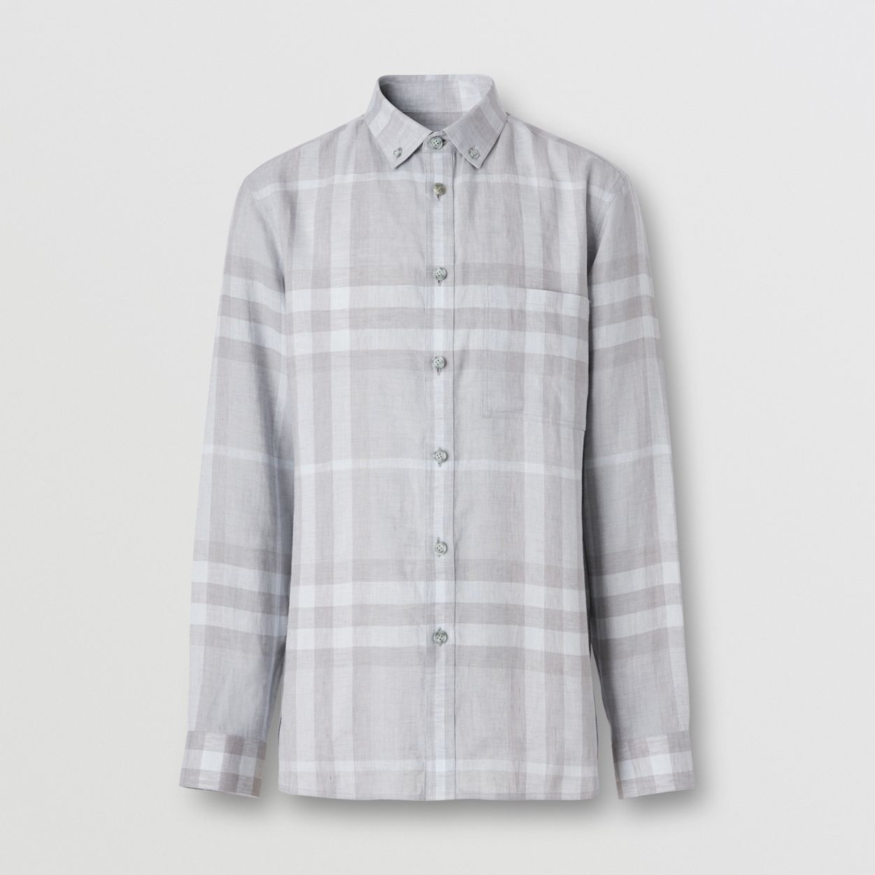 Button-down Collar Check Linen Shirt - 1
