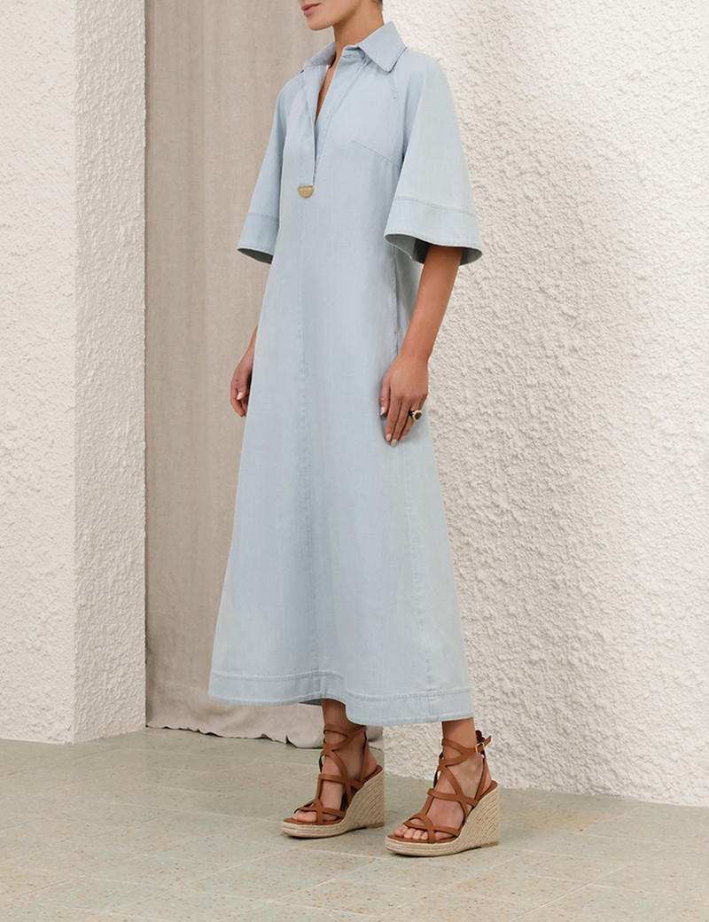 Zimmermann ACACIA DENIM MIDI DRESS - 1917DRS252ICESTM | REVERSIBLE
