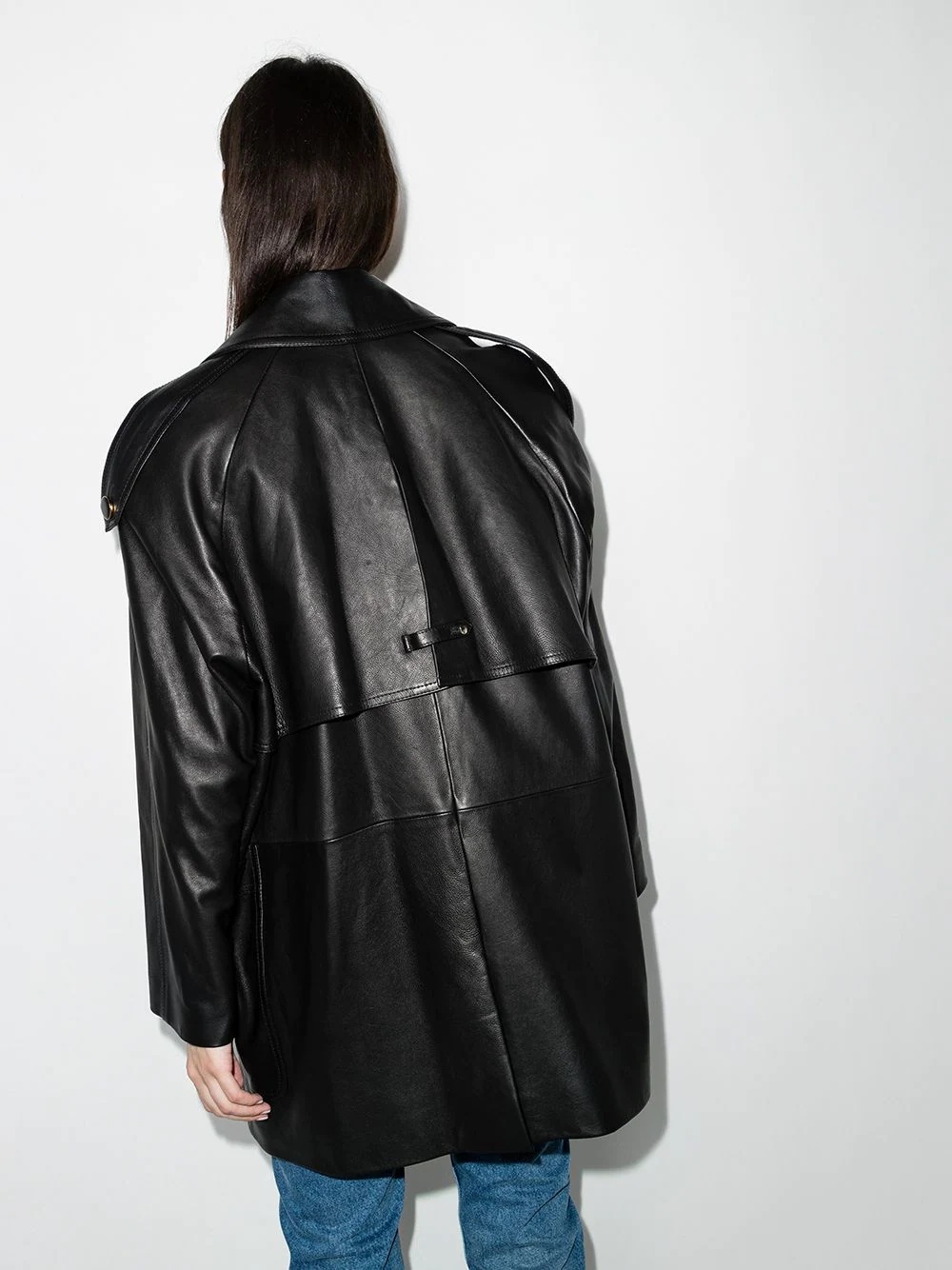 leather double-breasted coat - 3