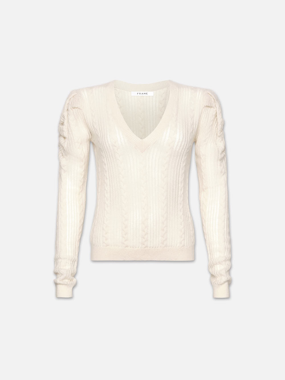 Pointelle Cashmere Ruched Sweater in Off White - 1