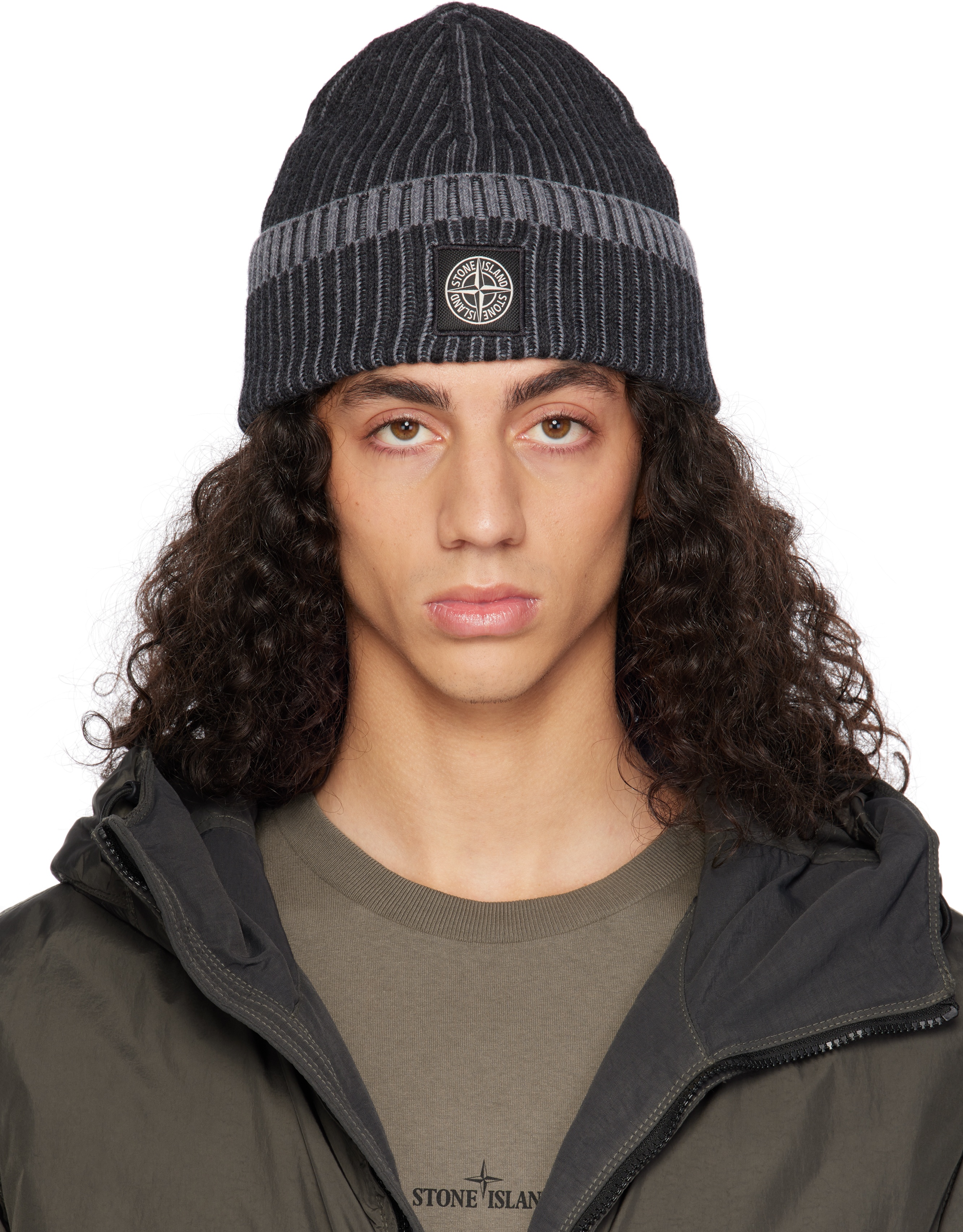 Gray Contrast Knitted Badge Beanie - 1