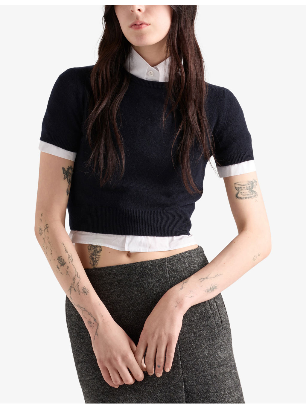 Triangle Cut-Out Cashmere Crew Neck Knitted Top - 3