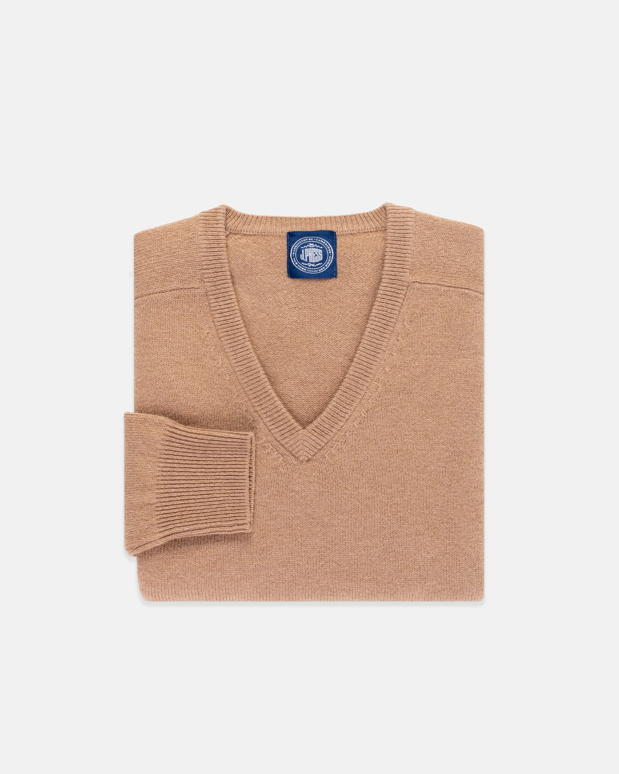 CAMEL LAMBSWOOL V-NECK SWEATER - 1