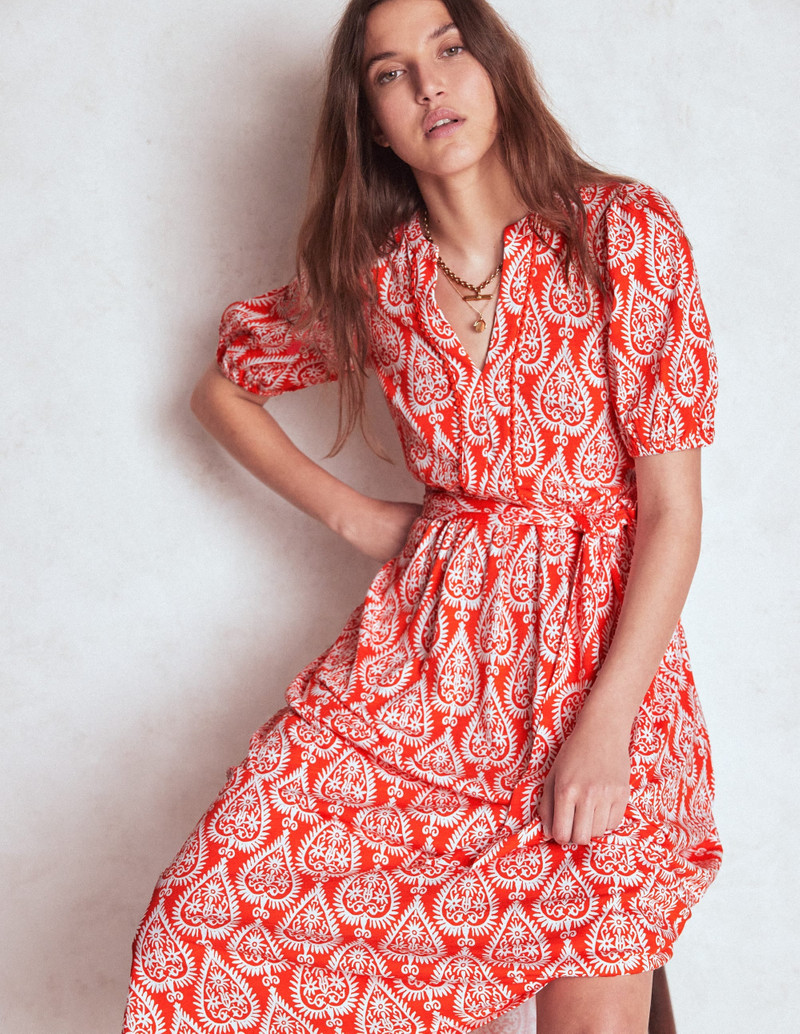 Sofia Trim Jersey Midi Dress-Firecracker Red, Ornate Geo 6