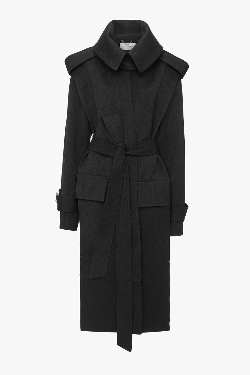 Belted Wool Trench Coat In Charcoal 1