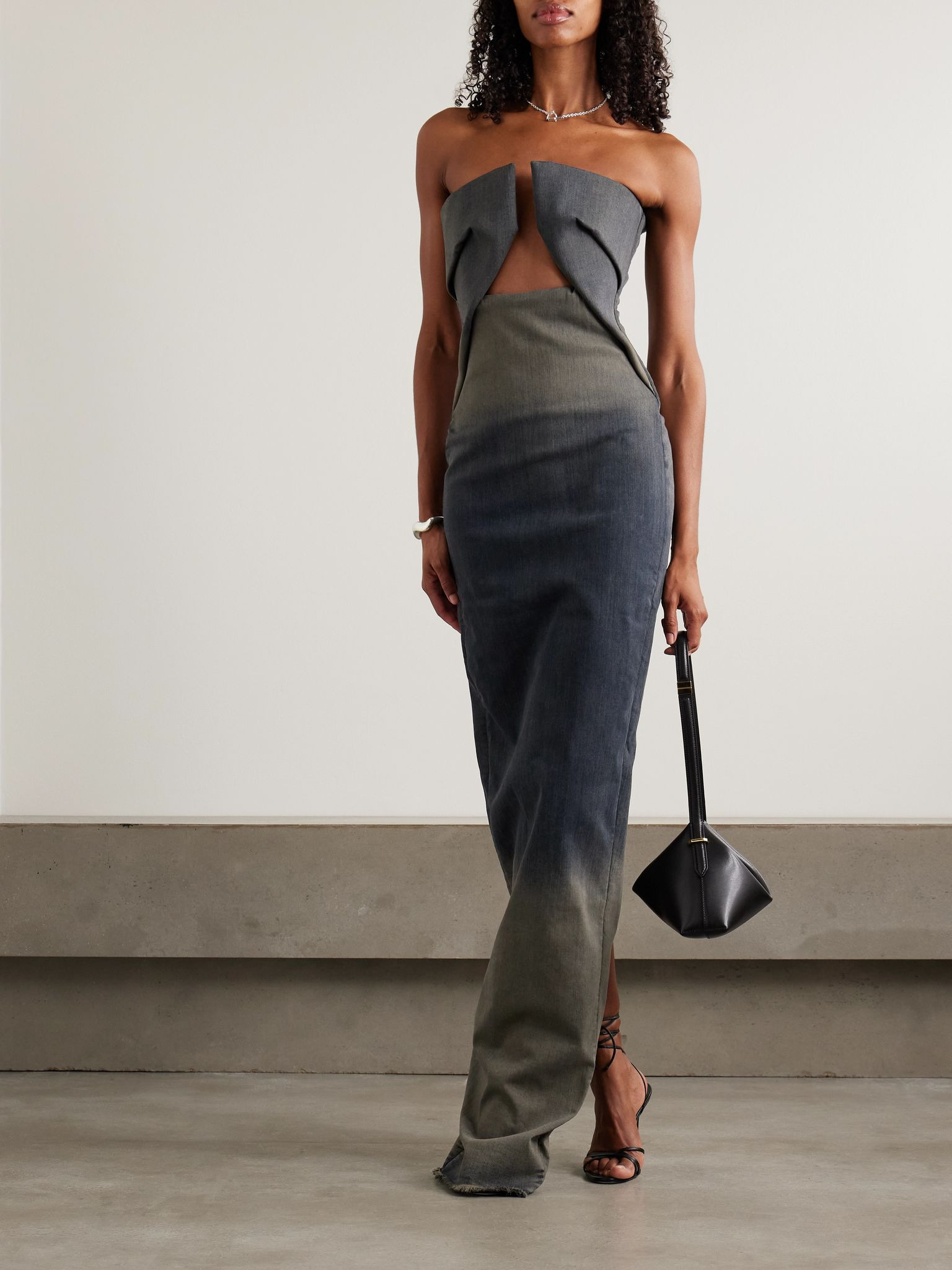 Prong strapless dégradé stretch-denim gown Dark denim - 2