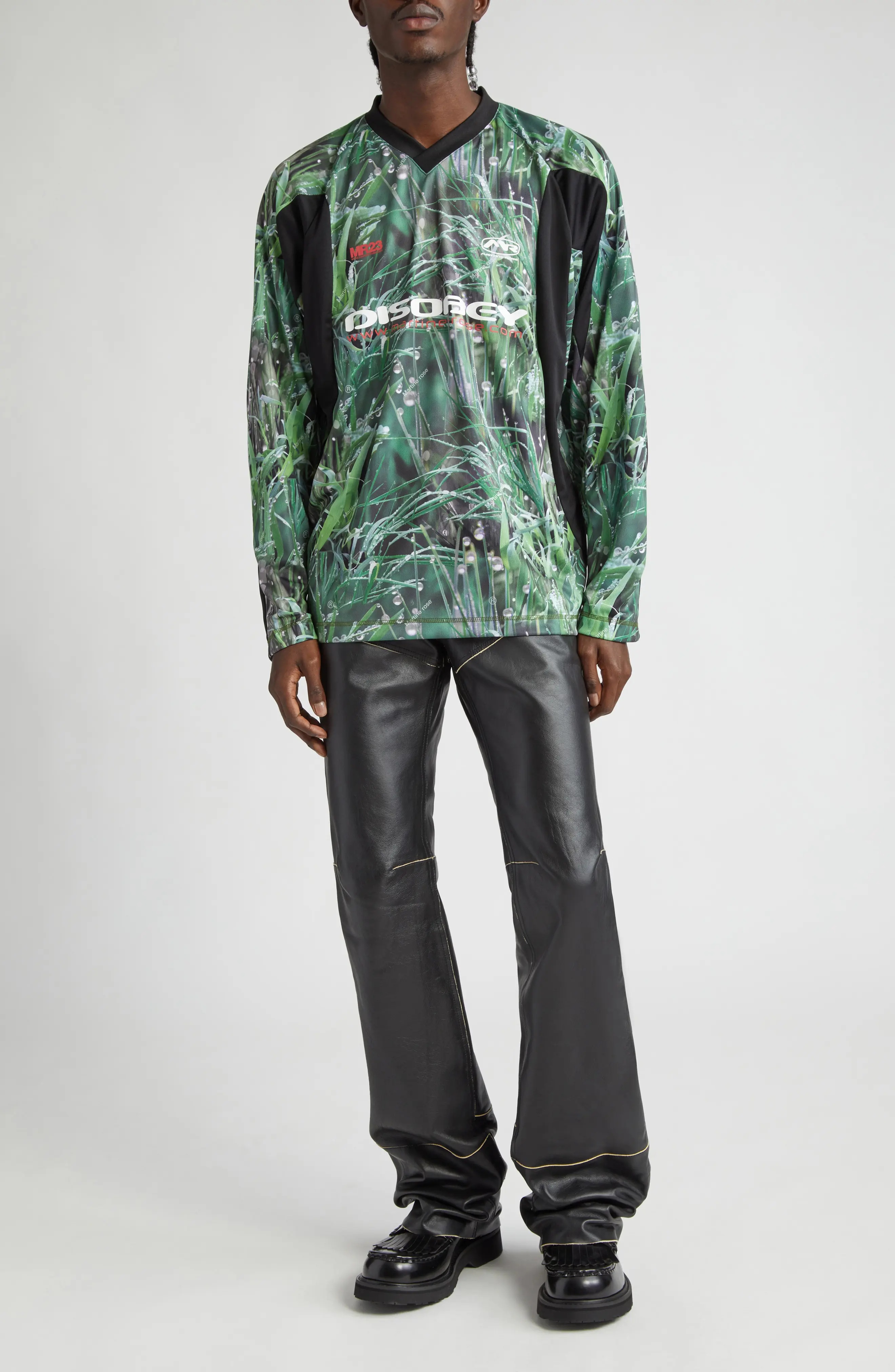 【MARTINE ROSE】PANELLED FOOTBALL TOP GRASS PRINT/BLACK GRASS-PRINT---BLACK-PANELLED-