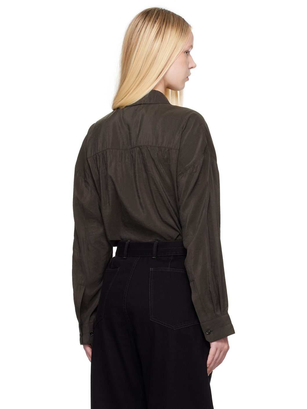 Brown Straight Collar Twisted Shirt - 3