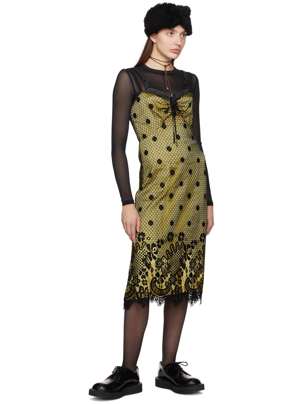 Yellow & Black Washed Midi Dress - 4