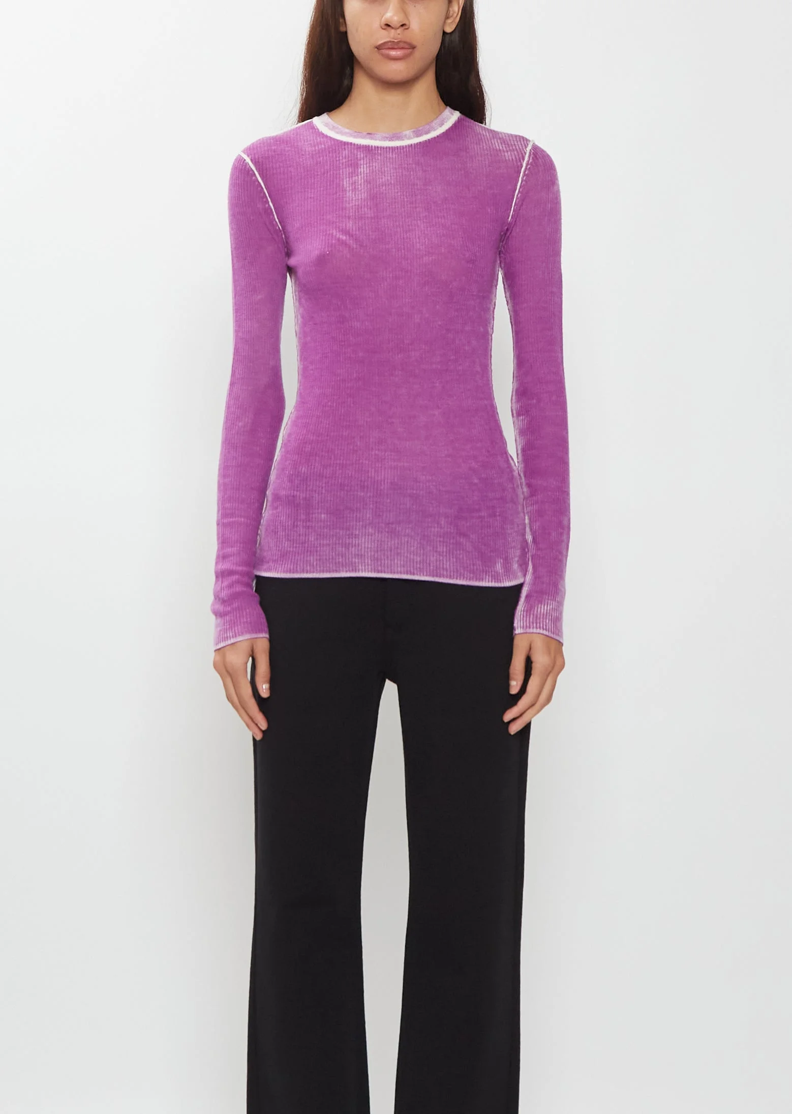 Printed Rib Crewneck Top - 1