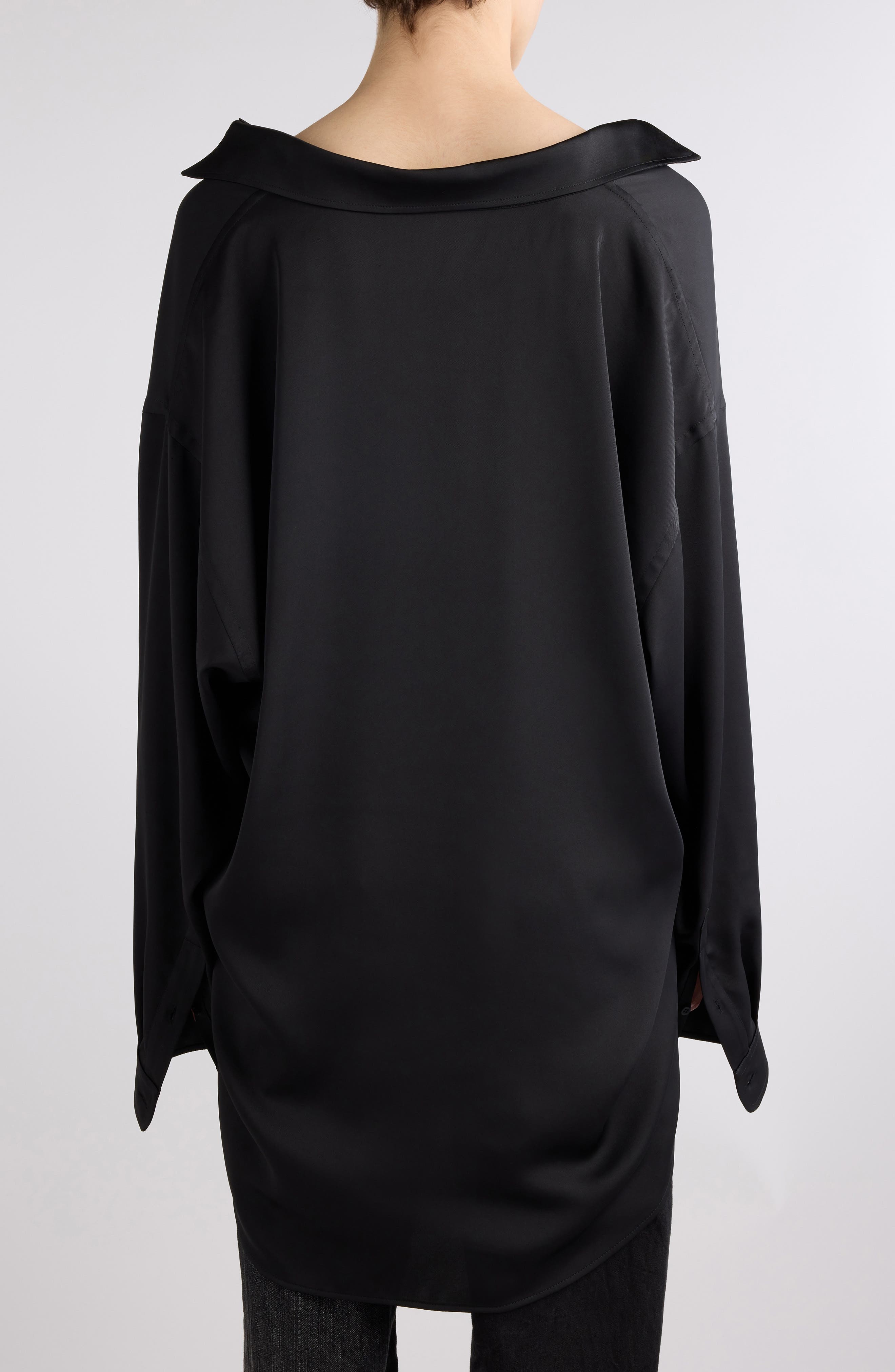 Balenciaga BB Oversize Fluid Twill Button-Up Shirt in 1000 Black at Nordstrom - 3