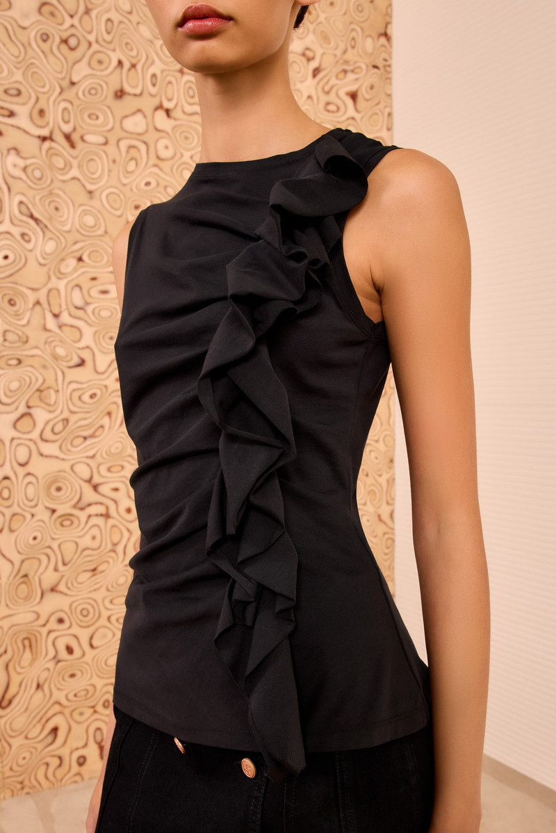 ULLA JOHNSON Clio Ruched Ruffle Top outlook