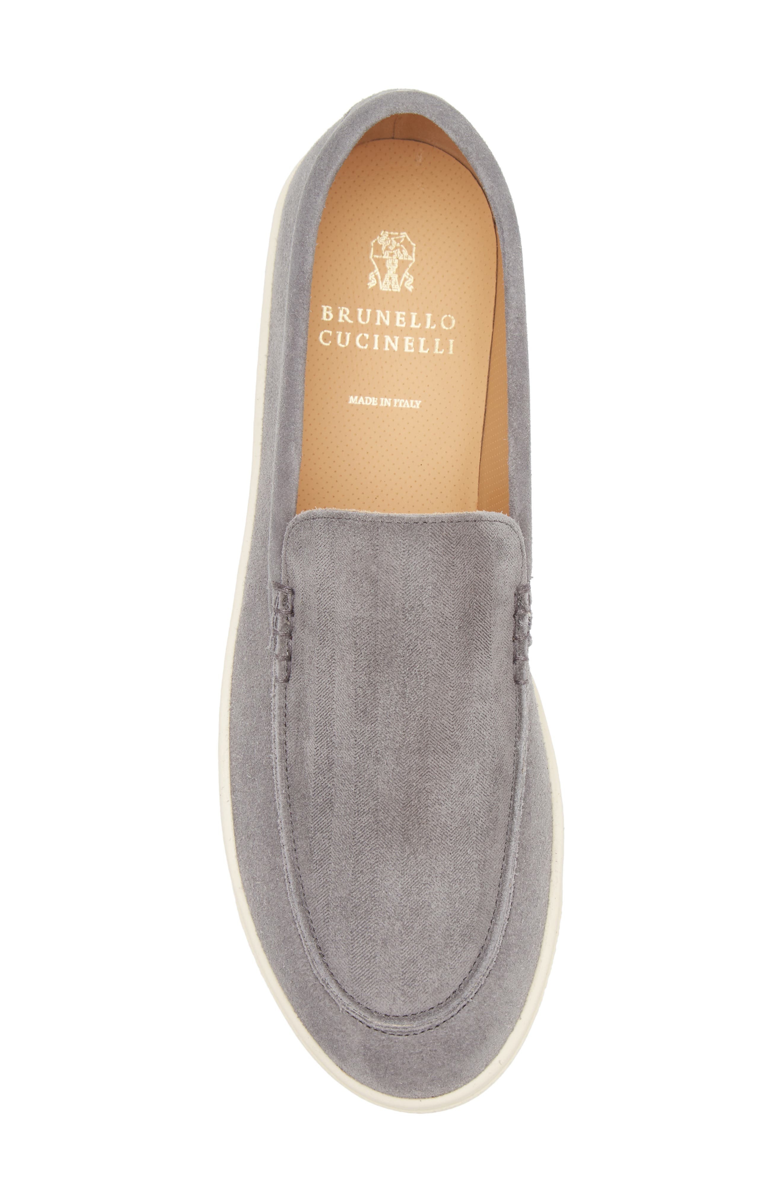 Brunello Cucinelli Chevron Embossed Suede Loafer in Grey at Nordstrom - 5