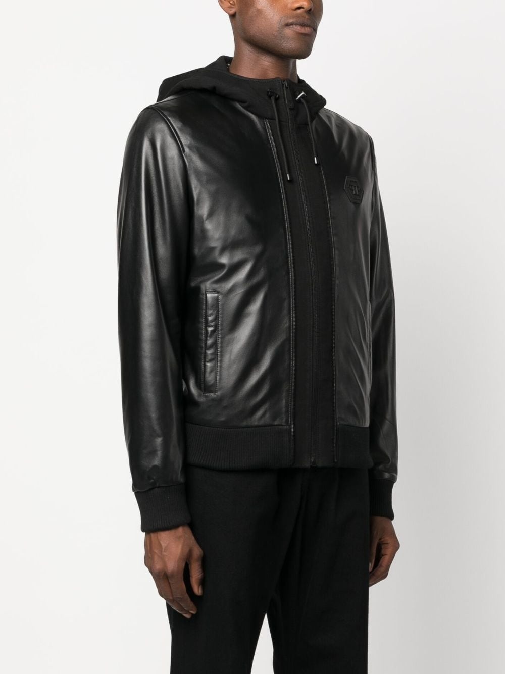 leather hooded jacket - 3