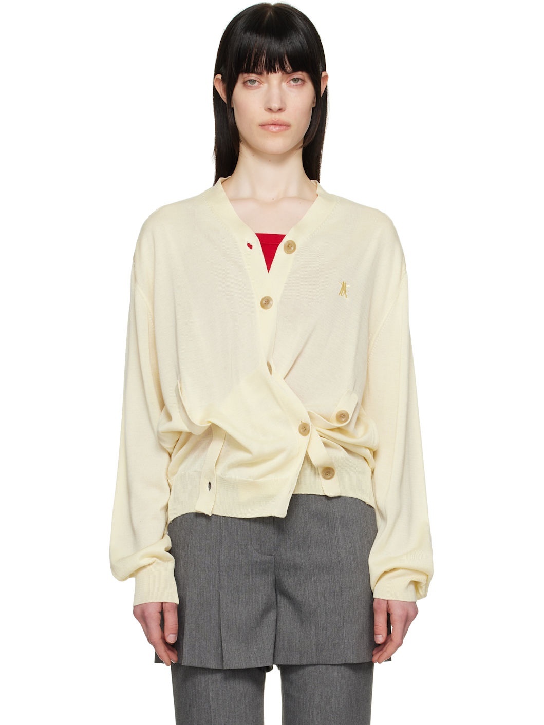 Yellow Twisted Placket Cardigan - 1