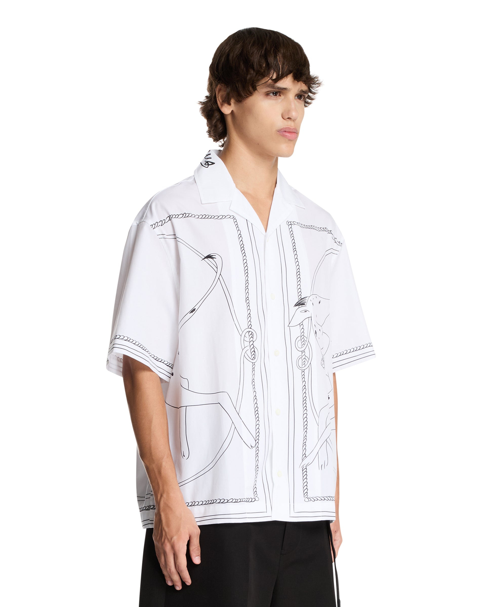 White Dog Print Denim Shirt - 4