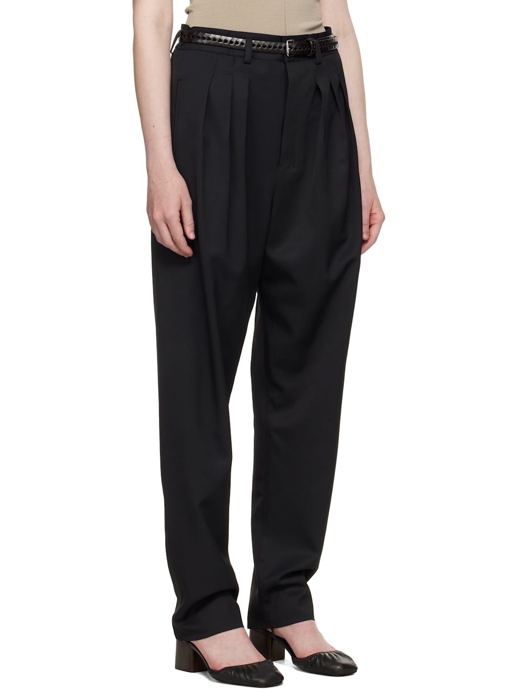 Black Pleated Tailored Trousers - 2