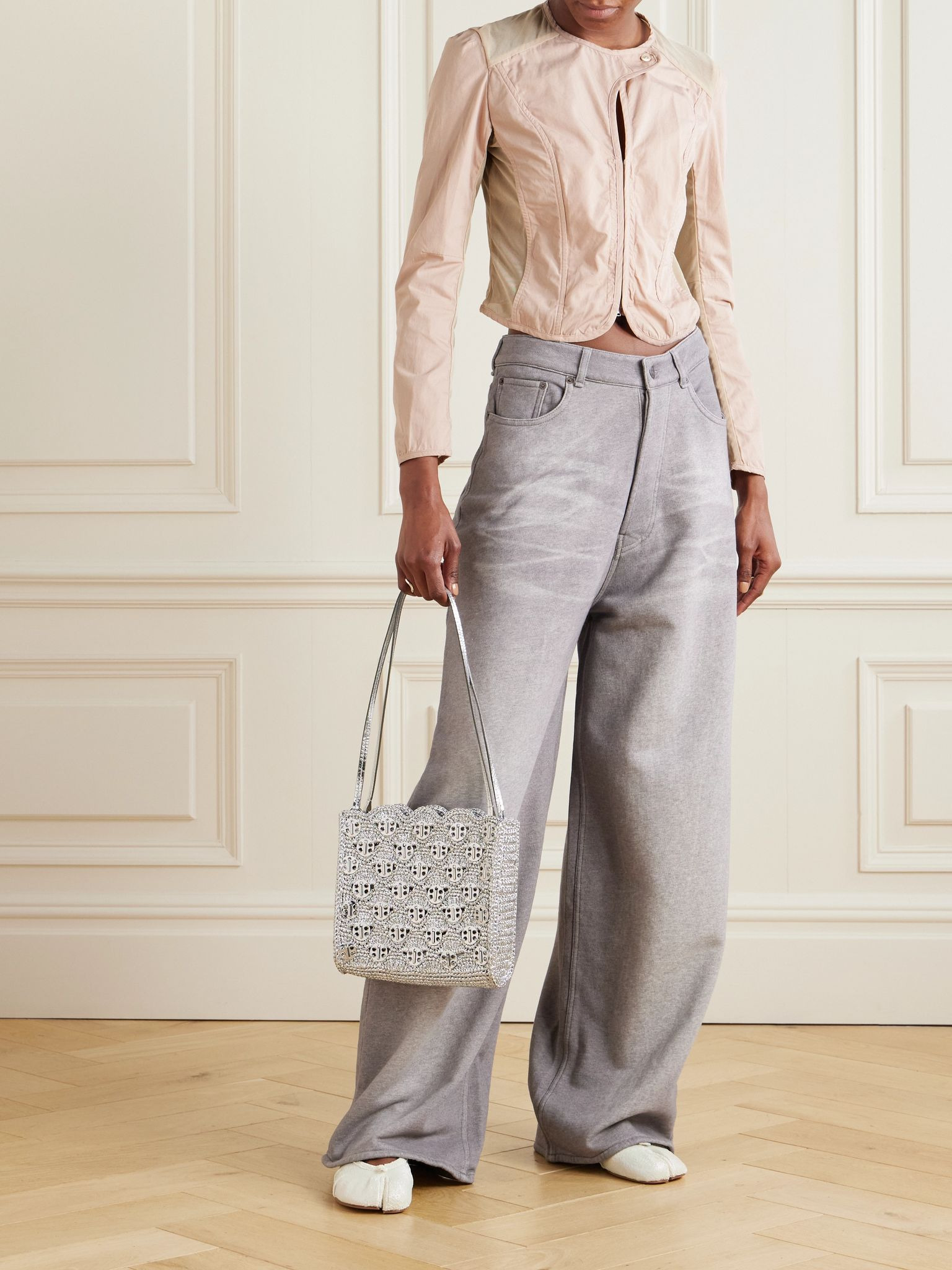 Cropped mesh-trimmed cotton-canvas jacket Pink - 2