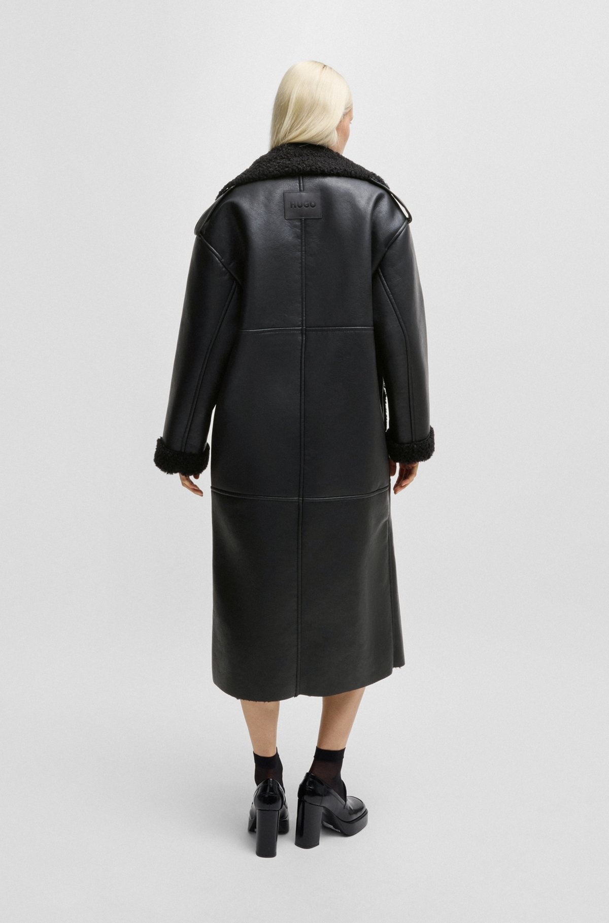 OVERSIZE-FIT FAUX-LEATHER COAT WITH FAUX-FUR TRIMS - 4