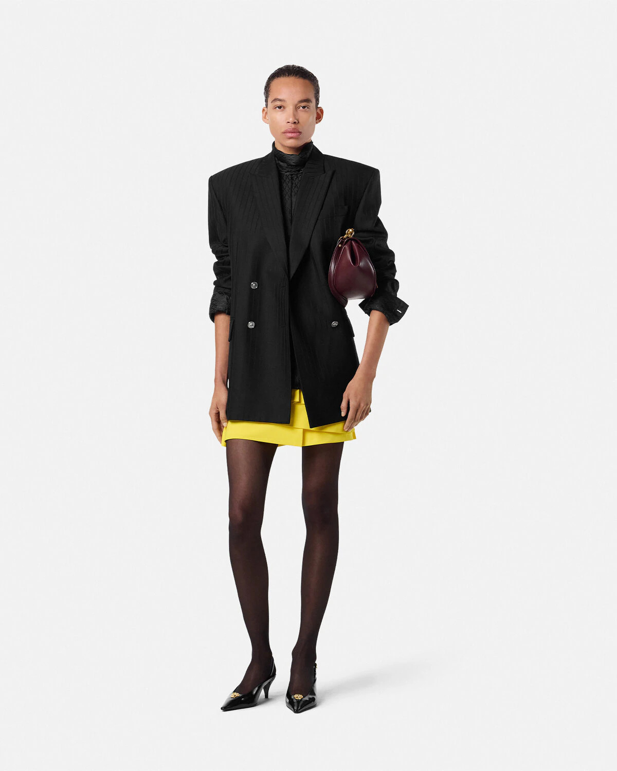 V Allover Jacquard Silk Lavallière Shirt - 2