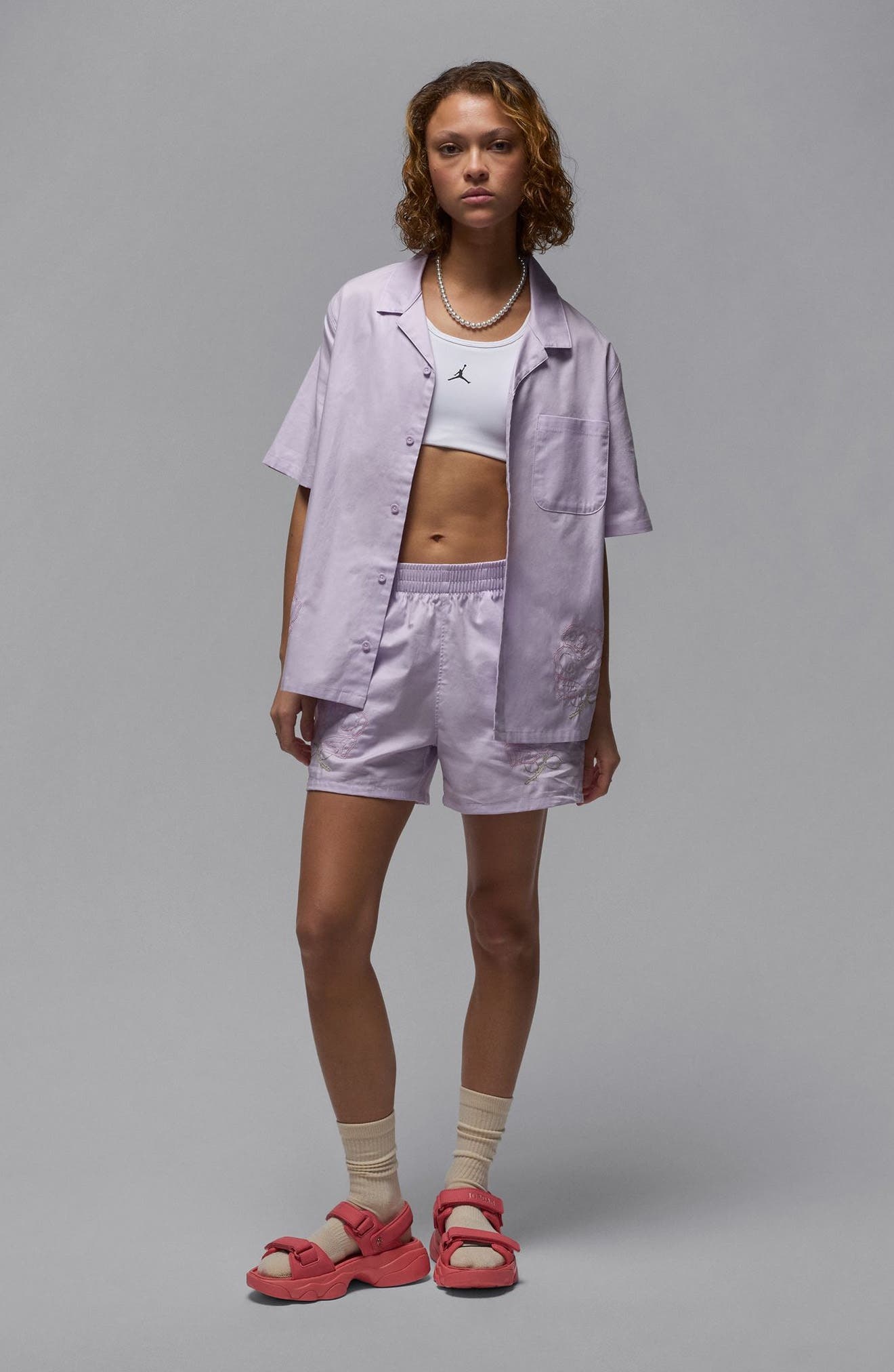 Jordan Rose Embroidered Cotton Shorts in Doll at Nordstrom - 4