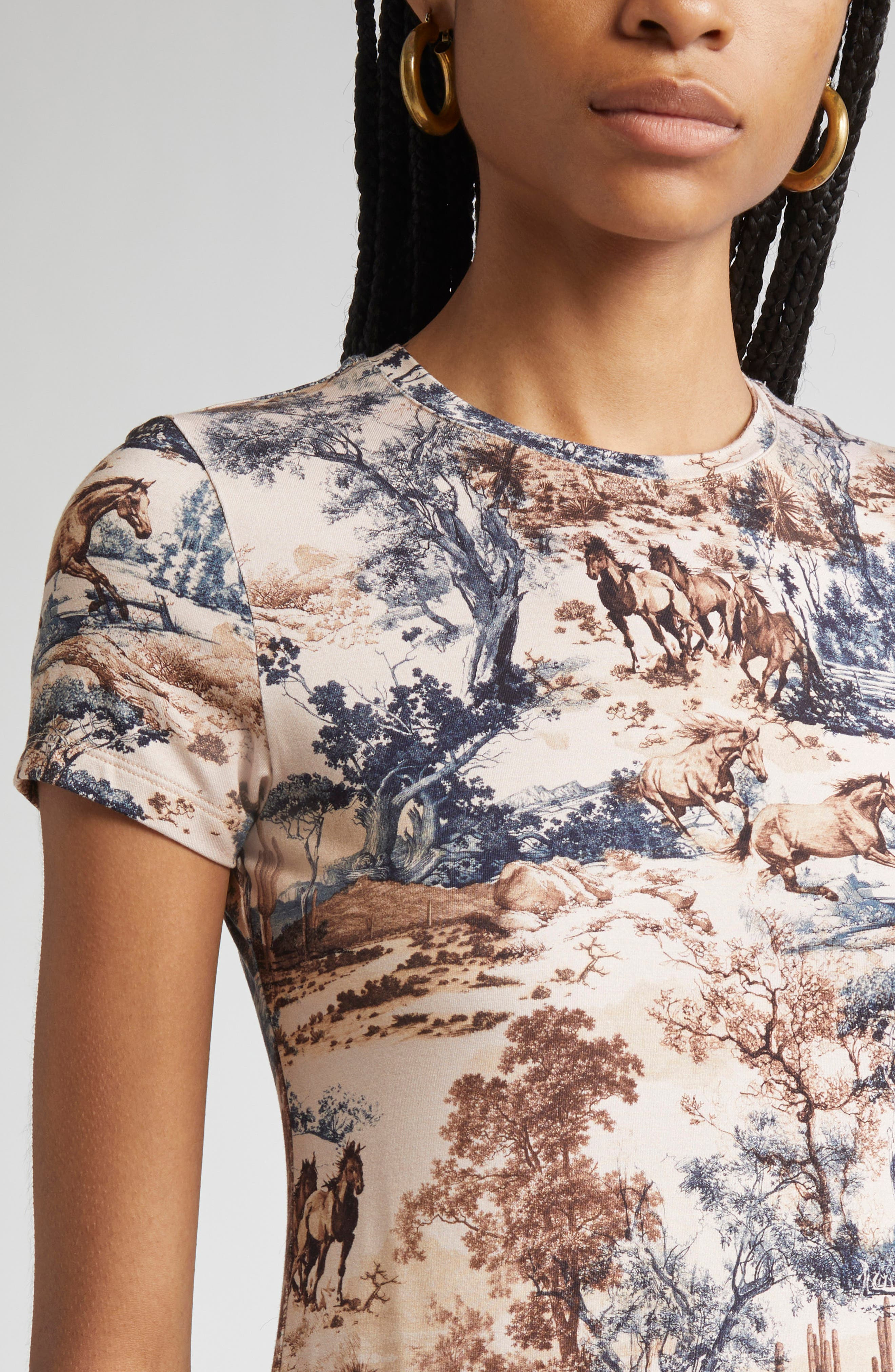 L'AGENCE Ressi Western Print Short Sleeve Top in Tan Multi Western Toile at Nordstrom - 4