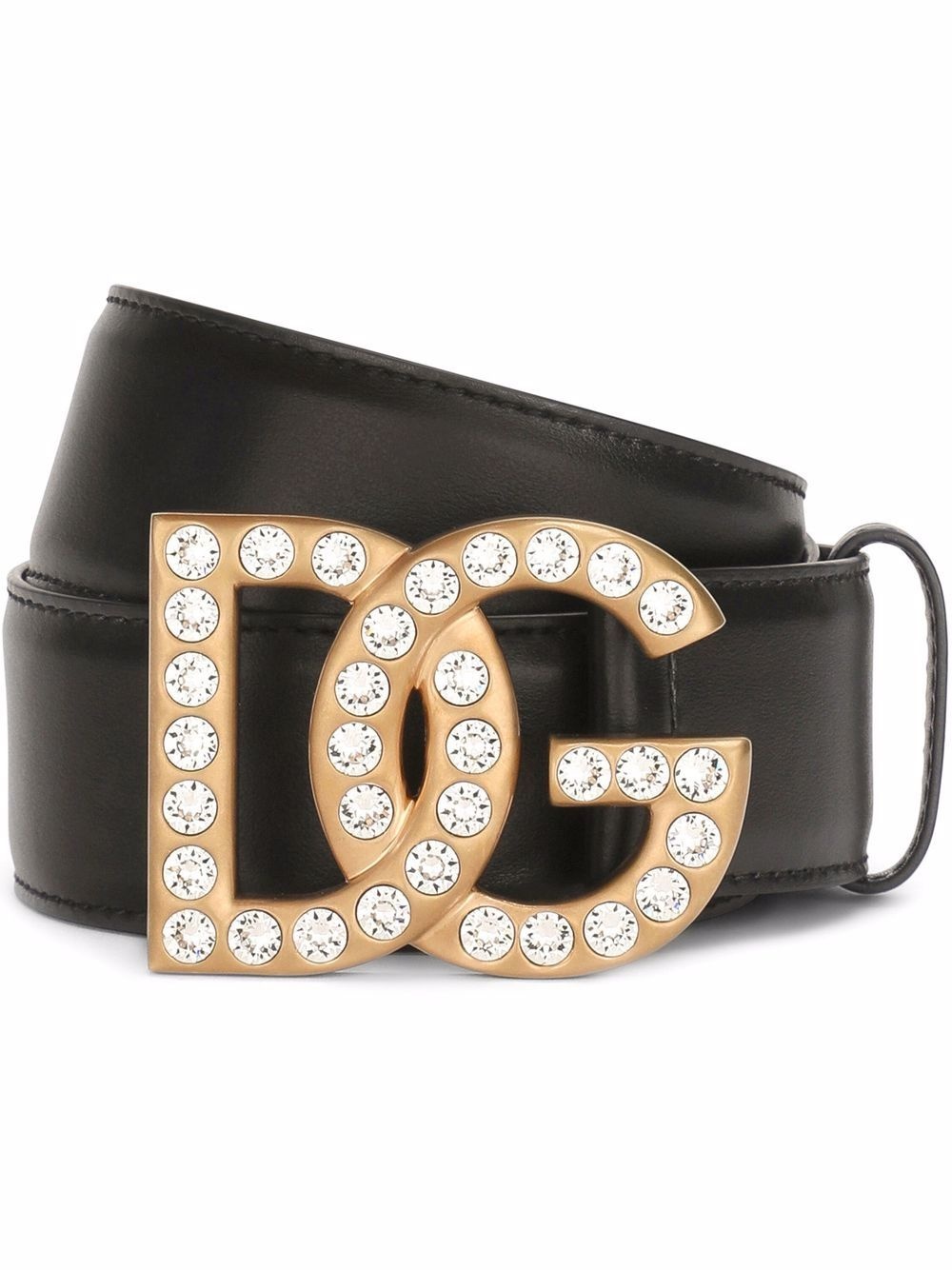 rhinestone logo buckle belt - 1