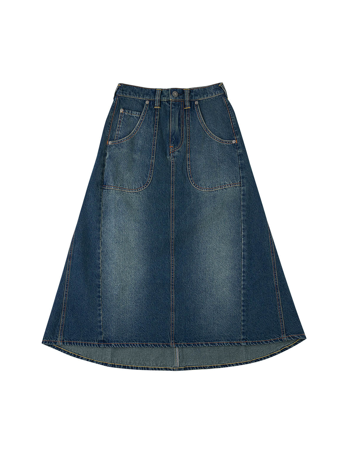 Slogan Print Fashion Fit Washed Denim A-line Skirt - 2