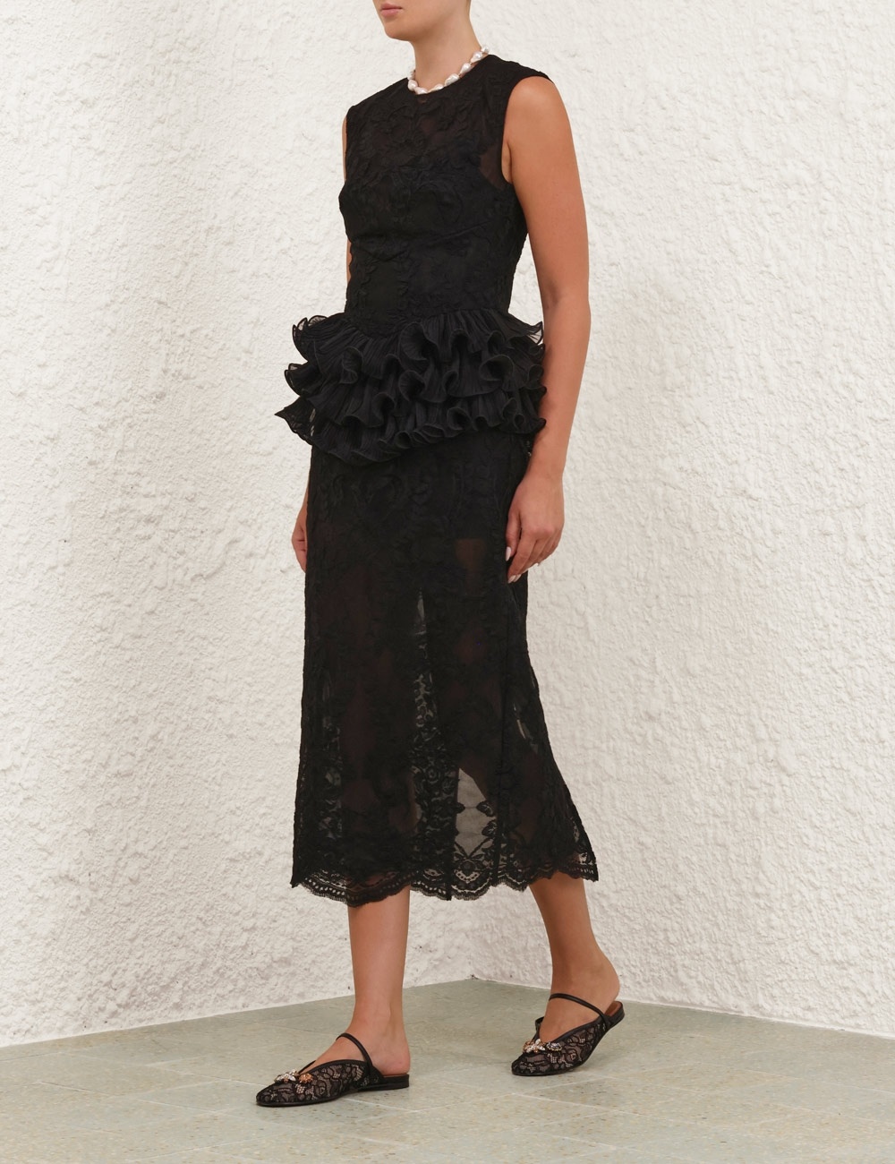 CRUSH LACE FRILL MIDI DRESS - 9