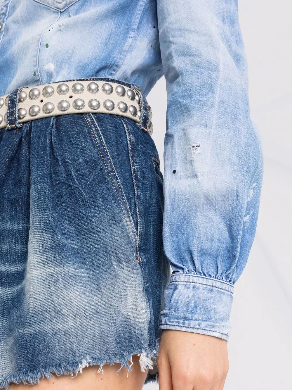 two-tone distressed denim playsuit - 3