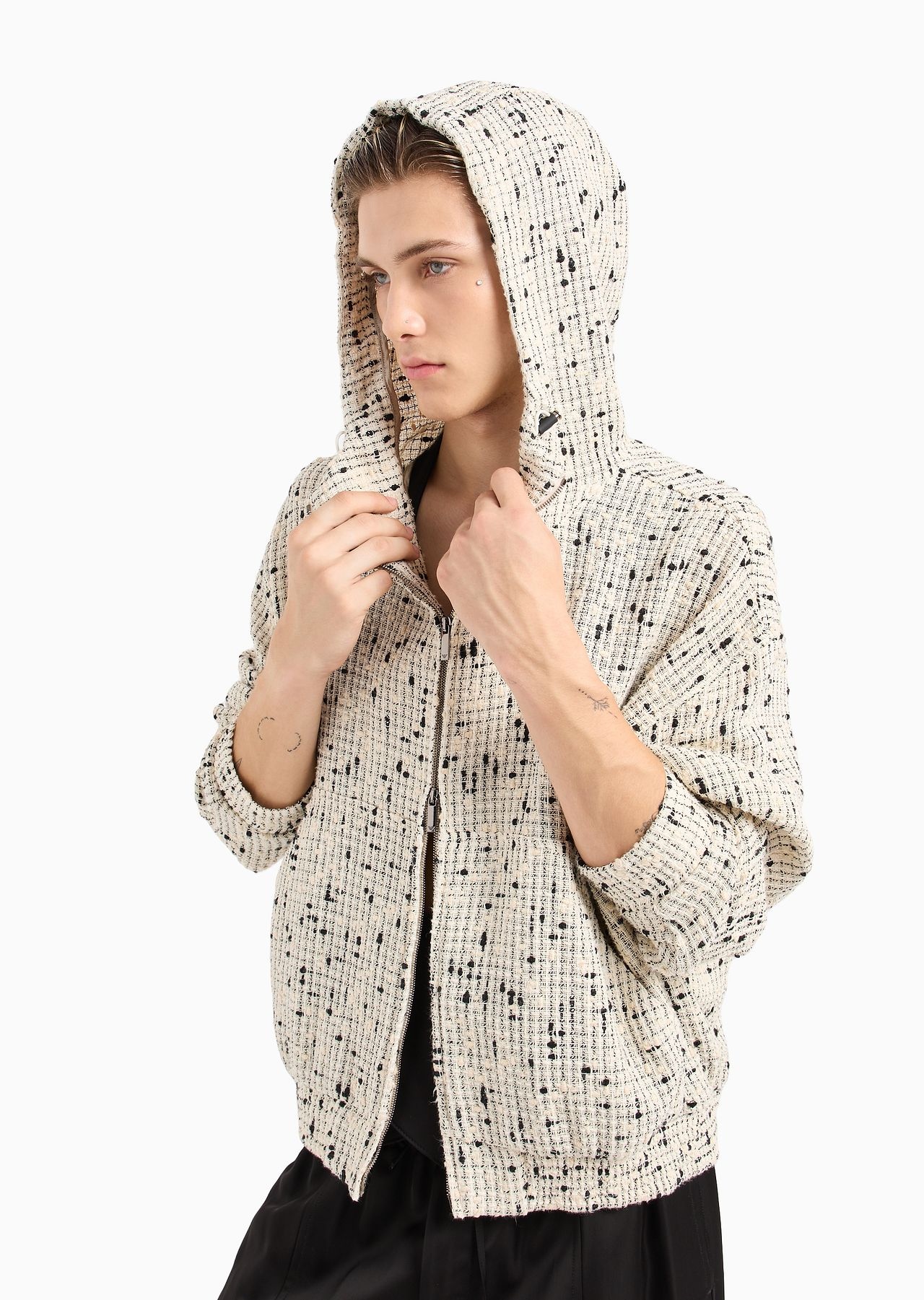 Hooded blouson in a linen-blend nubby knit - 6