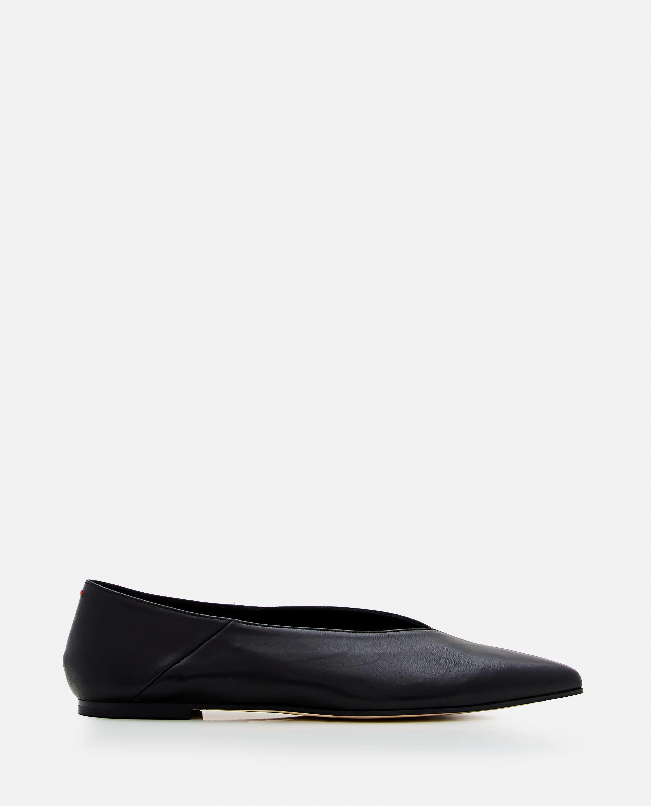 WOMEN'S BLACK MOA LEATHER BALLERINA FLATS - AEYDE - 1