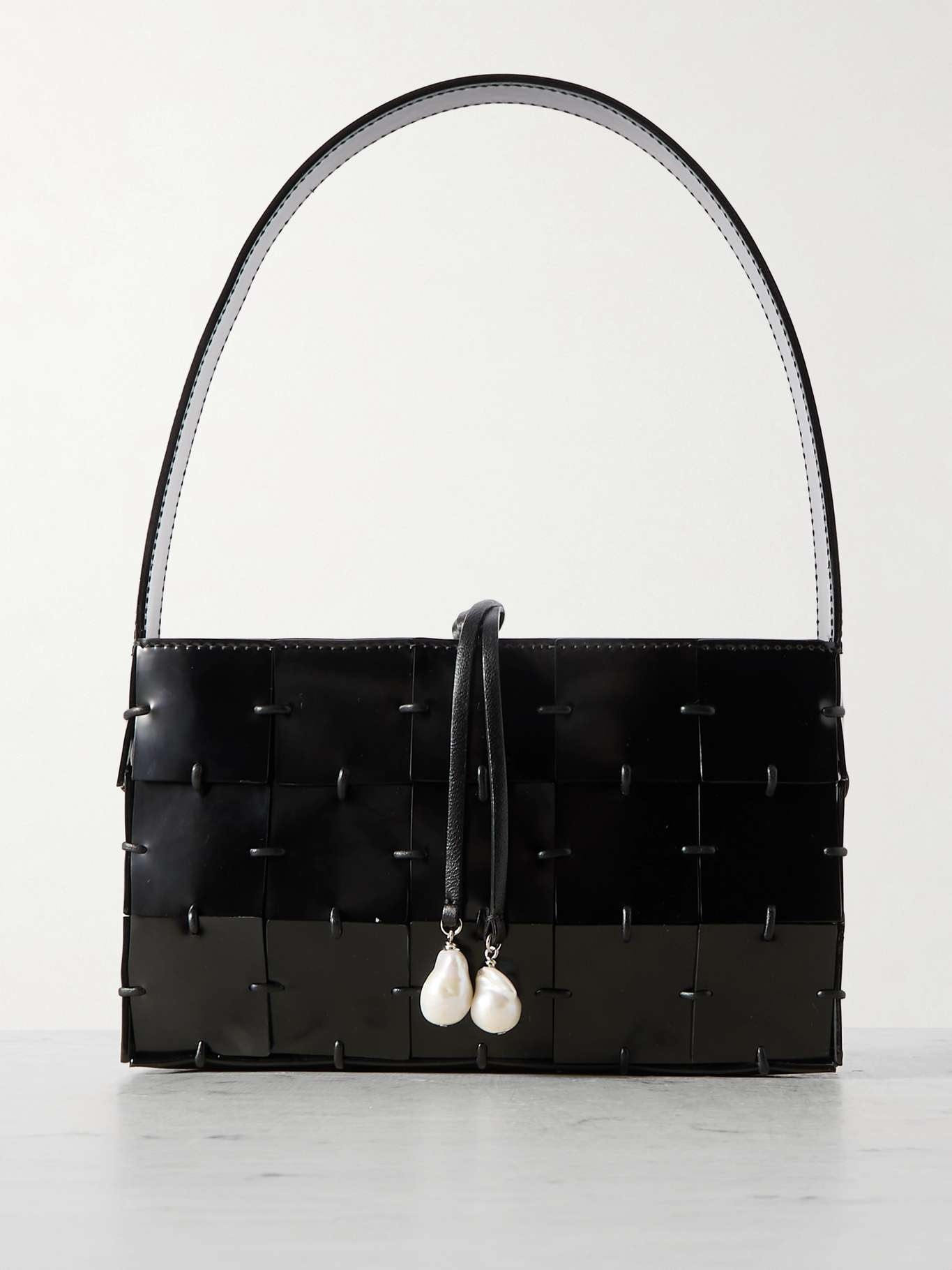 Mina woven patent-leather shoulder bag - 1