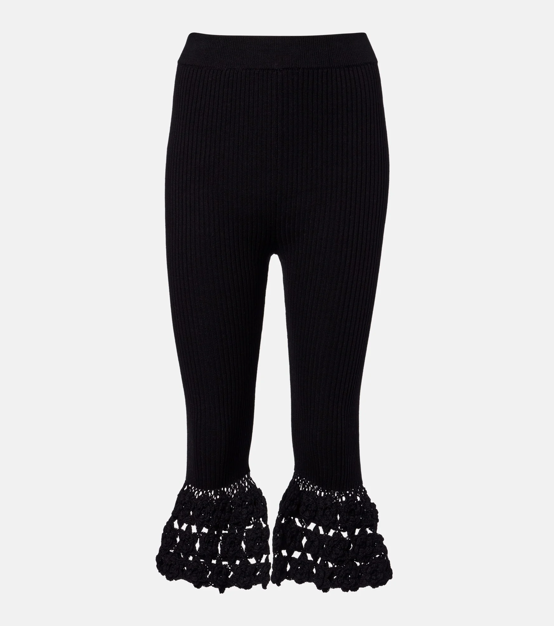 Crochet-trimmed ribbed cotton-blend capri pants - 1