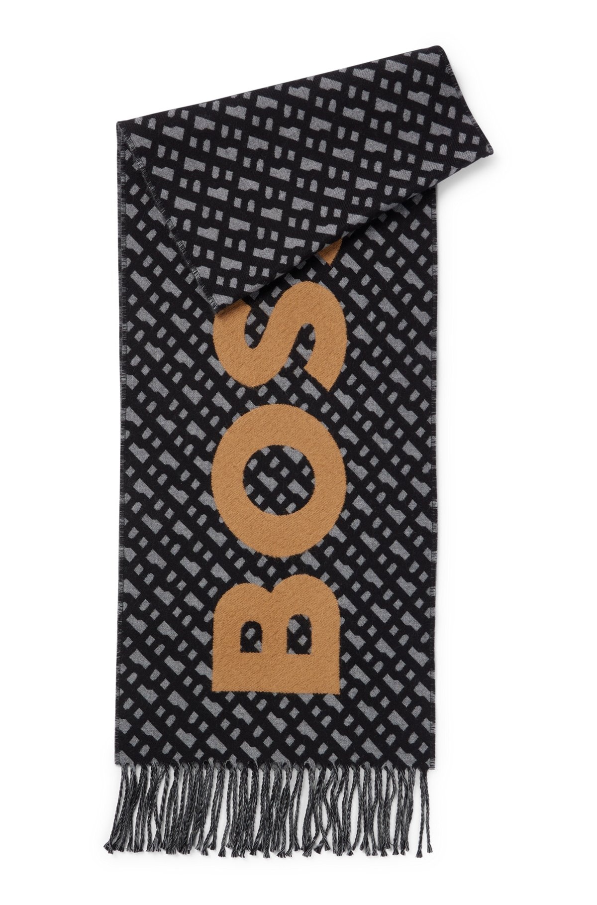 FRINGED SCARF WITH LOGO AND MONOGRAMS - 1