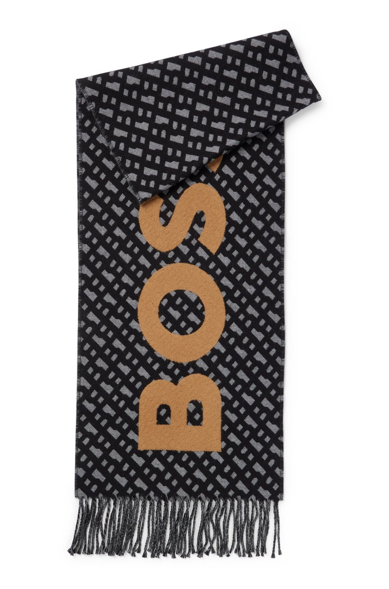 FRINGED SCARF WITH LOGO AND MONOGRAMS 1