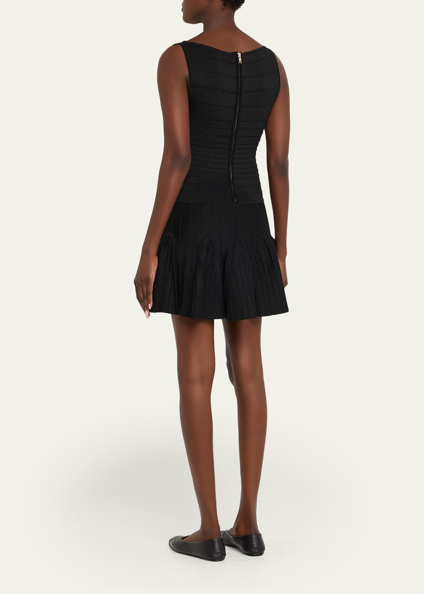 Audrina Metallic Knit Godet-Skirt Sleeveless Mini Dress - 3