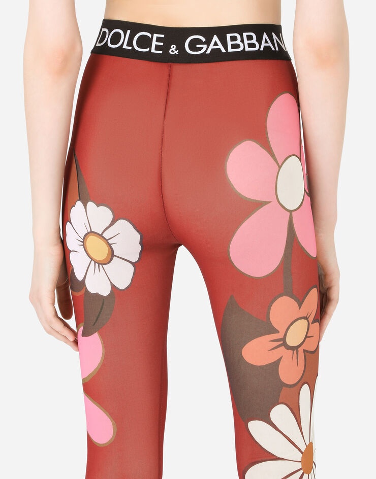 Floral-print marquisette leggings with branded elastic - 5