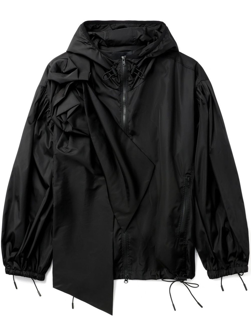 PUFF SLEEVE TECH NYLON JACKET WITH PRESSED ROSE BLACK "BLACK" 1