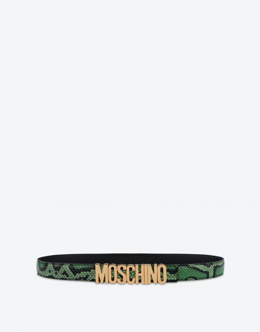 LOGO LETTERING PYTHON-PRINT CALFSKIN BELT - 1