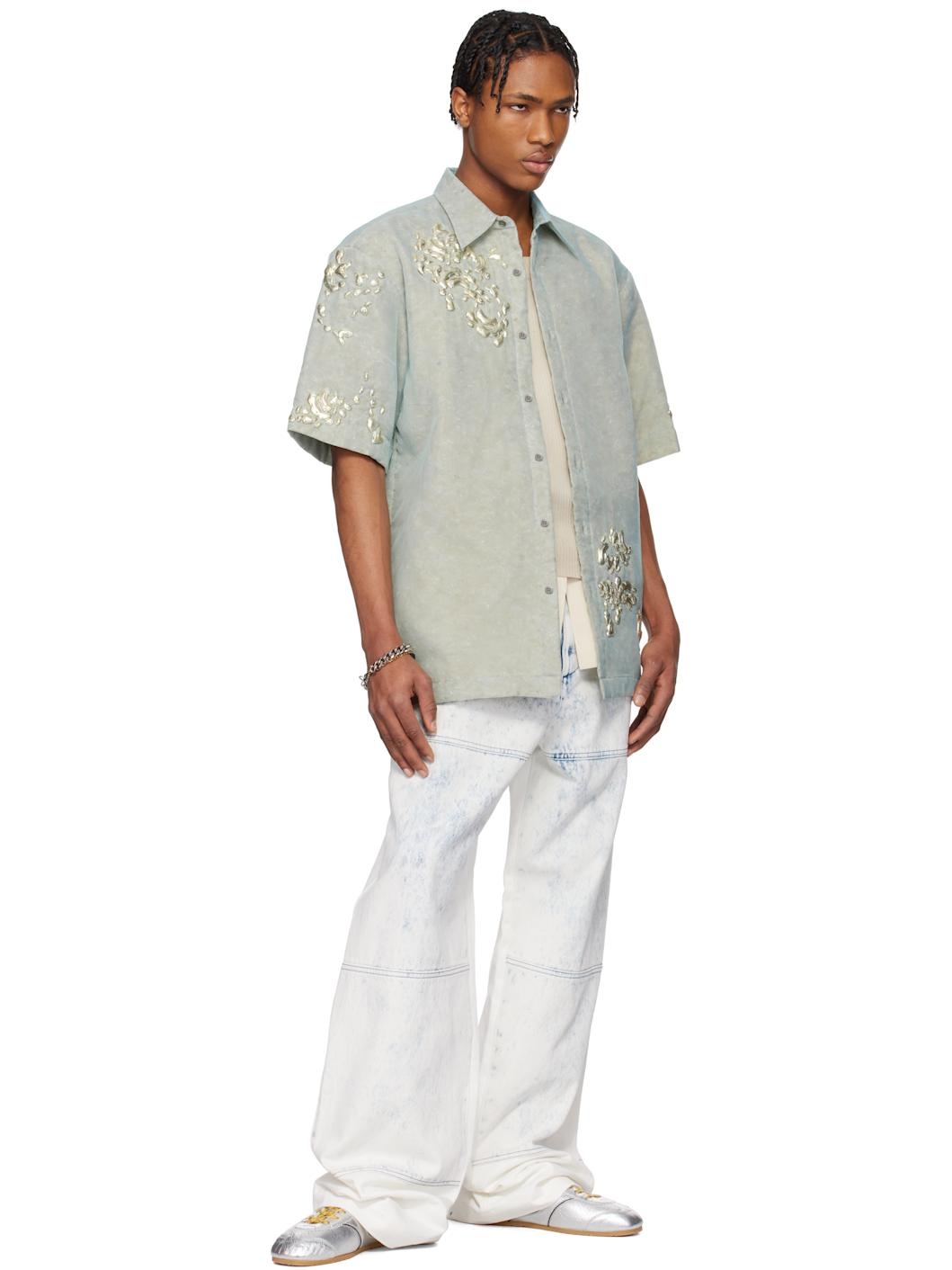 White & Blue Drawstring Jeans - 4