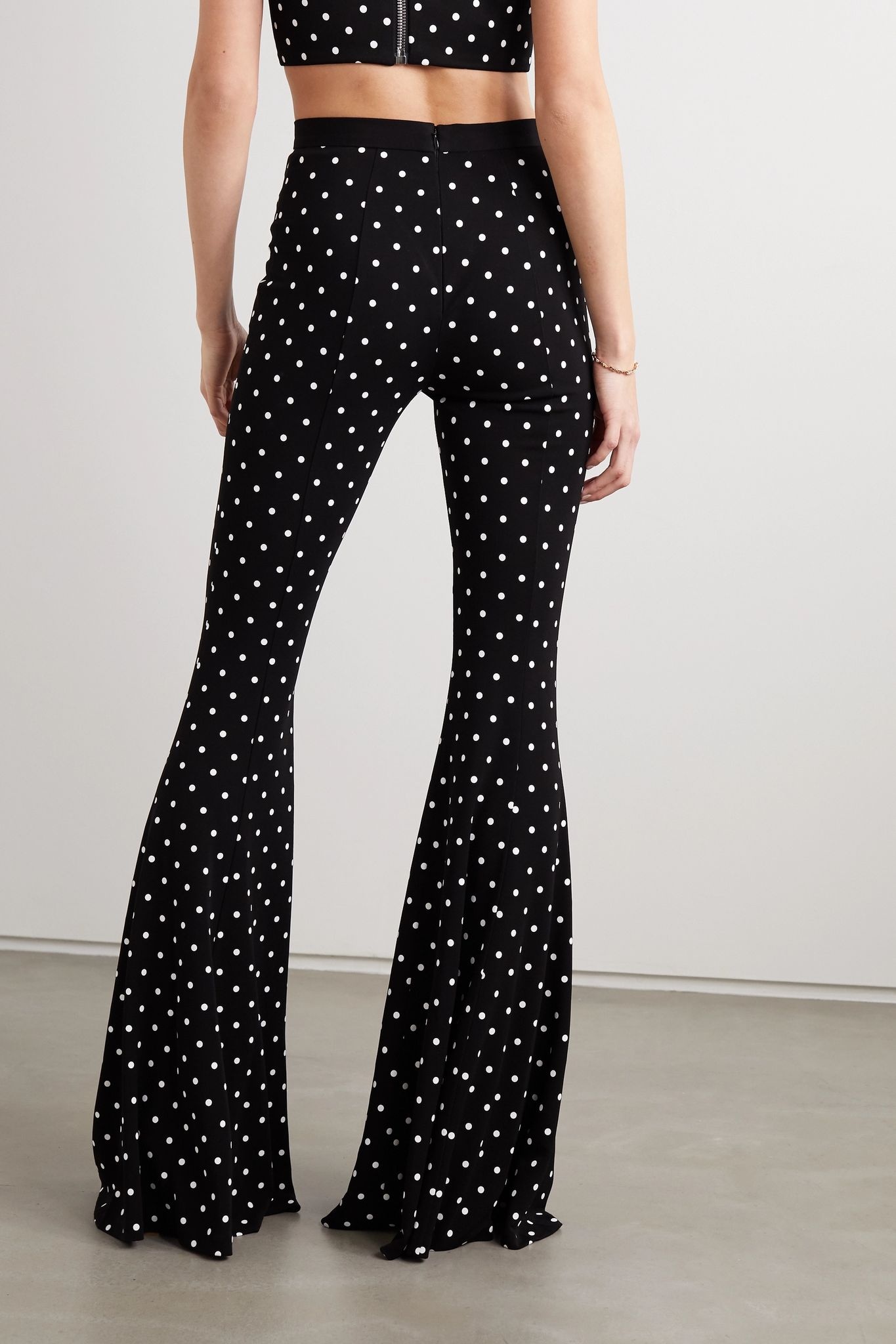 Polka-dot stretch-knit flared pants - 4