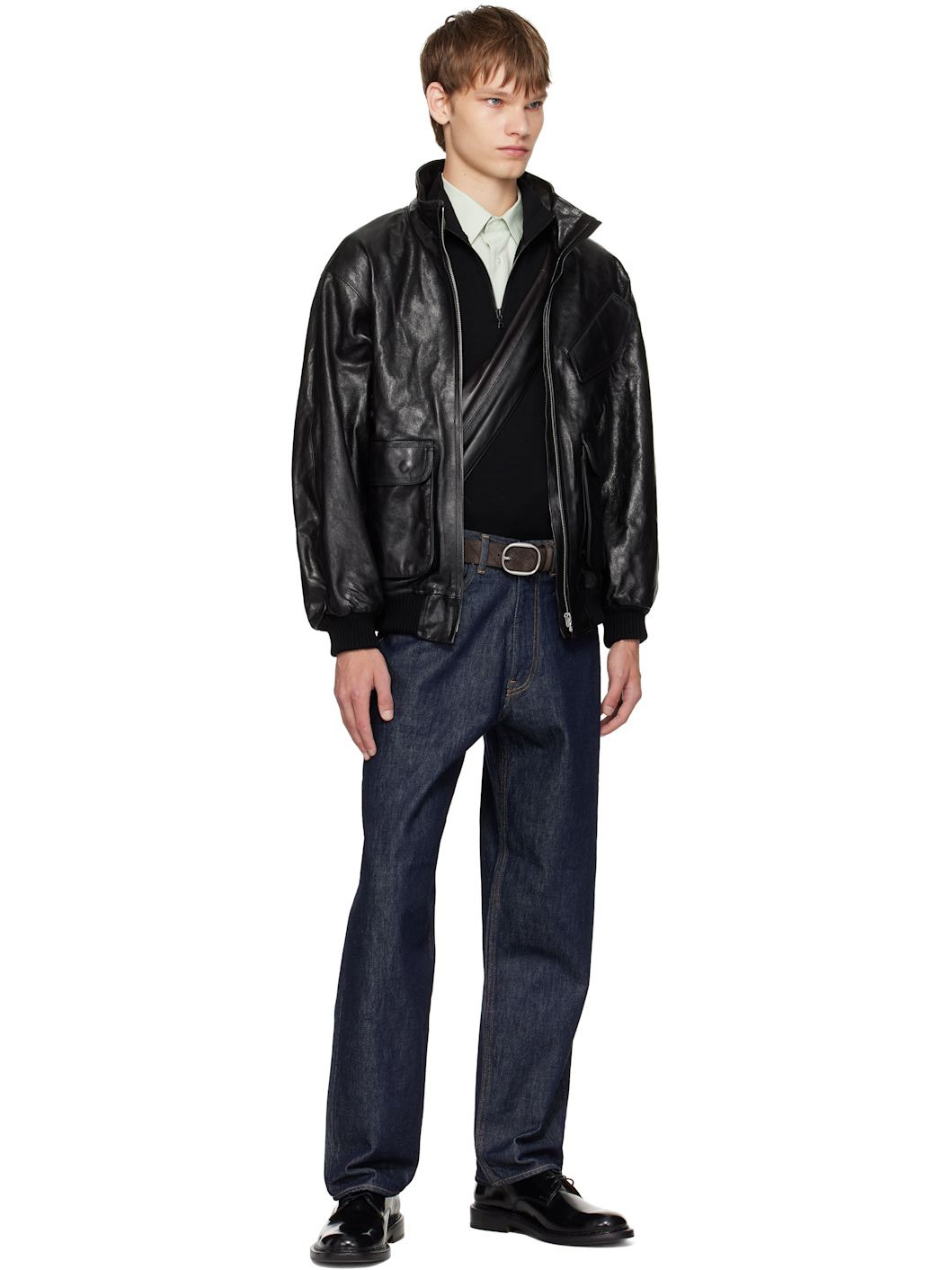 Black Lamb Leather Zip Blouson Jacket - 4