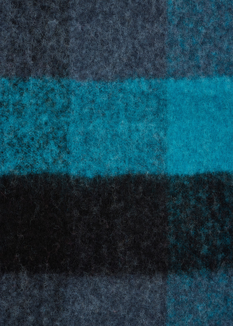 Women's Blue Merino Wool Check Scarf 3