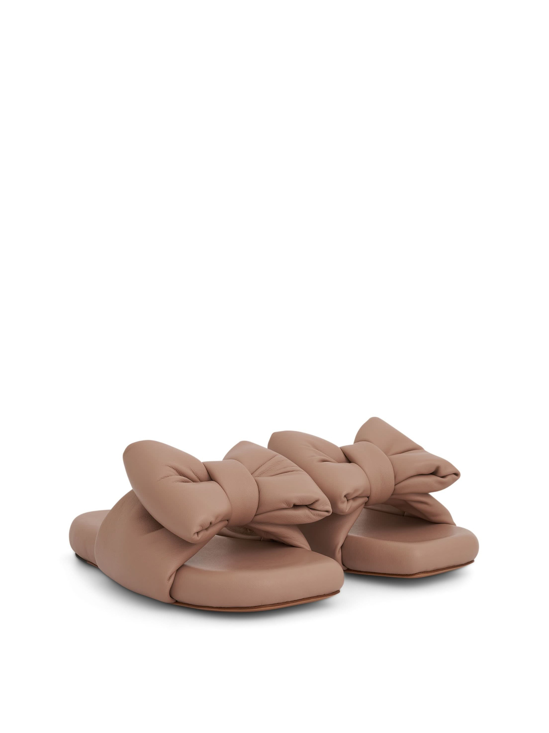 Nappa Bow Padded Slipper in Beige - 1